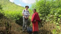 Laurie meets a local woman on the trail